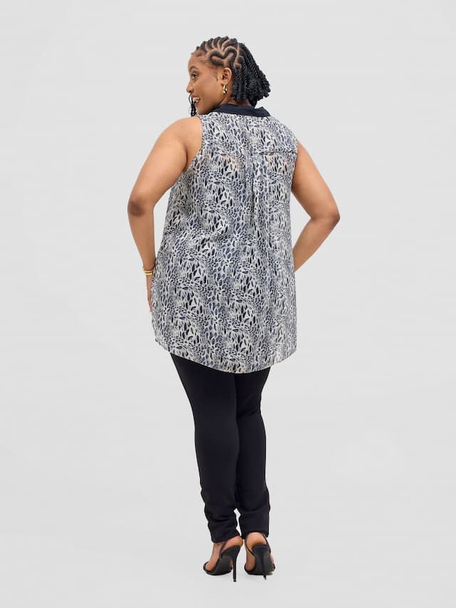 Lamazi Collections Chiffon Animal Print Sleeveless Top - Grey