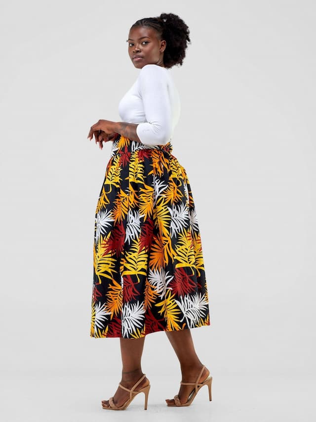 African Balloon Skirt - Orange / Yellow Print