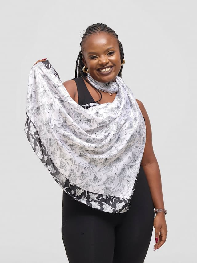 Ukiyo Lifestyle Silk Scarf - White/Black