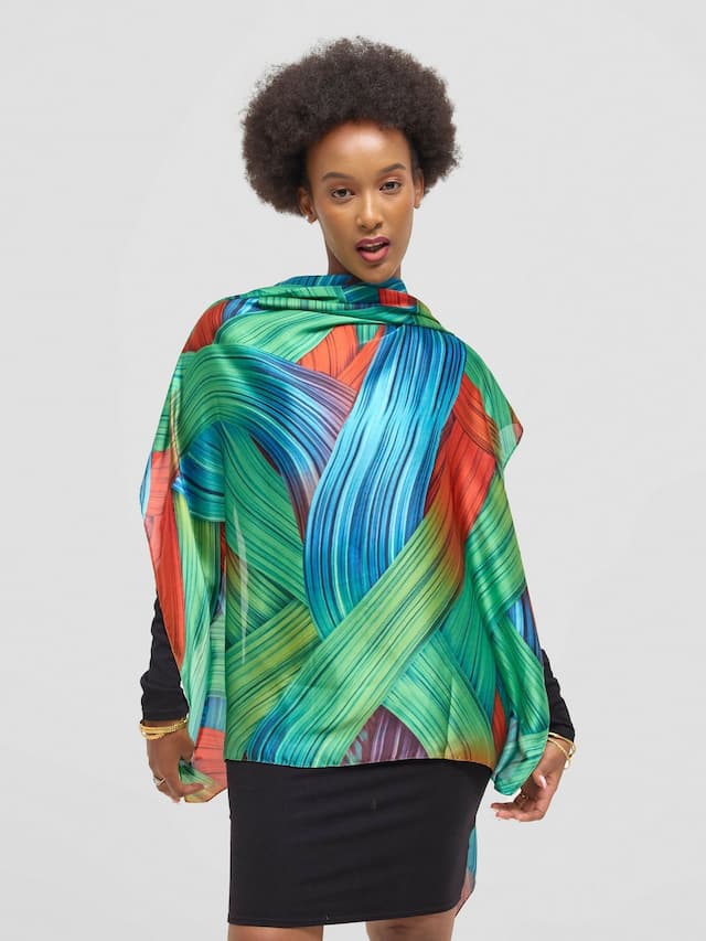 Ukiyo Lifestyle Silk Scarf - Green Print
