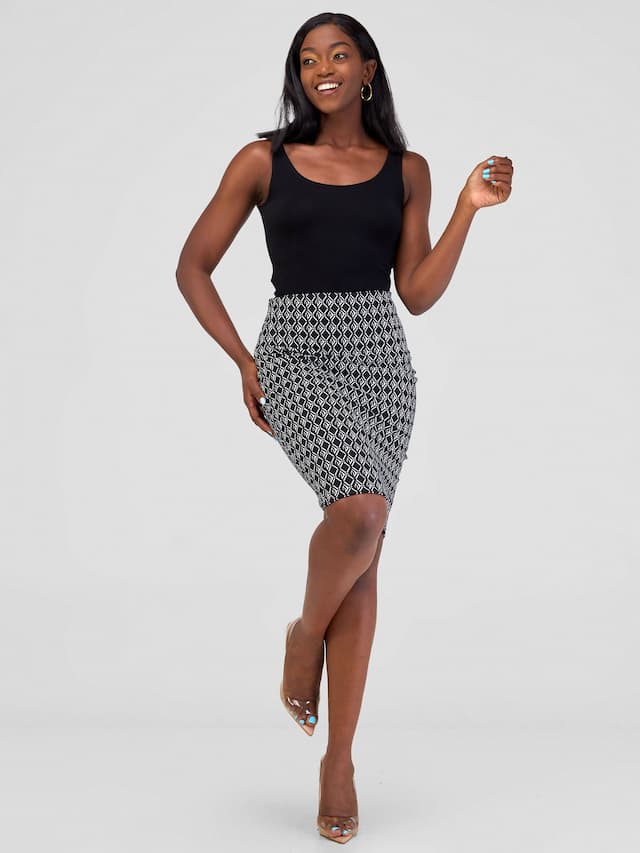 Silk House Collection Pendo Skirt - Black Tribal Print