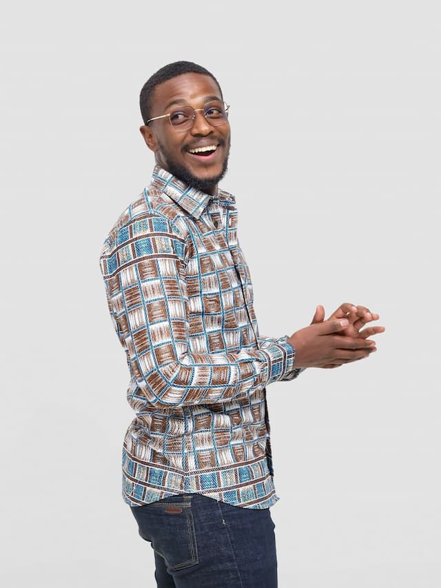 Mendilines Warm African Shirt - Brown / Blue Print