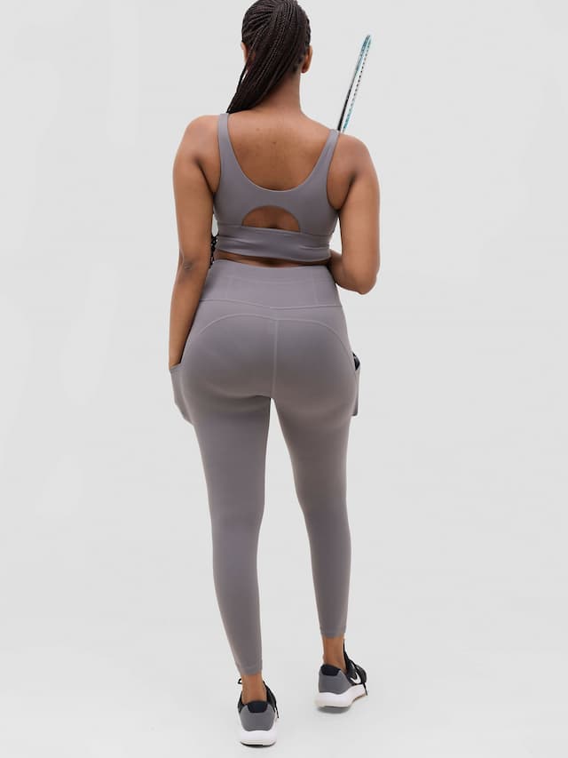 Flen Store With Pockets Leggings & Sports Bra Set - Grey