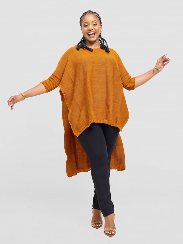 Anel’s Knitwear Drop Shoulder Poncho - Rust