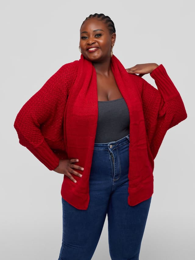 Tuli Natori Batwing Short Cardigan - Burgundy