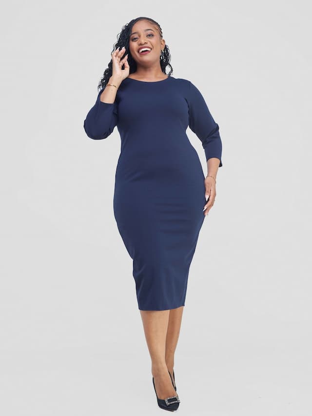 Panther Piped Dress - Navy Blue
