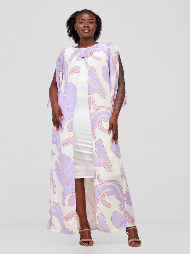 Vivo Sanyu Overlap Maxi Cover Up Top - Lilac / White Zazi Print