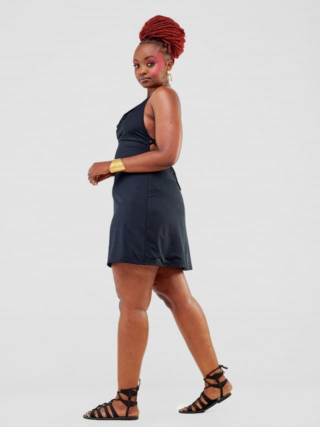Zoya Party Cowl Bare Back Mini Dress - Black