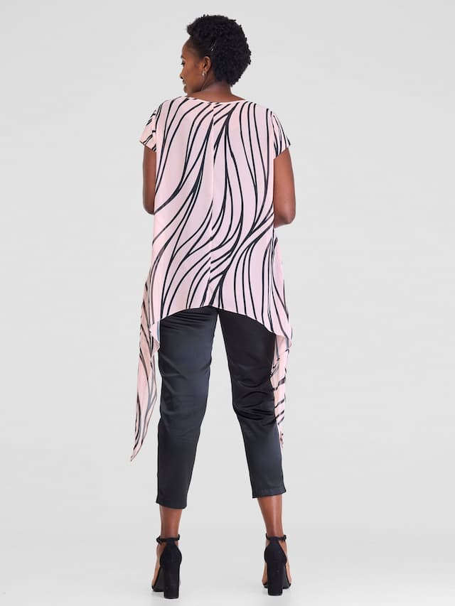 Vivo Sakari Cap Sleeve Drape Top - Sari Coral Print