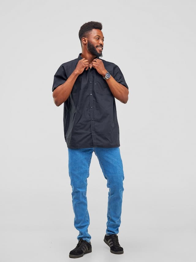 Zetu Men's Linenlux Cotton Classic Men's Button Down Shirt - Black