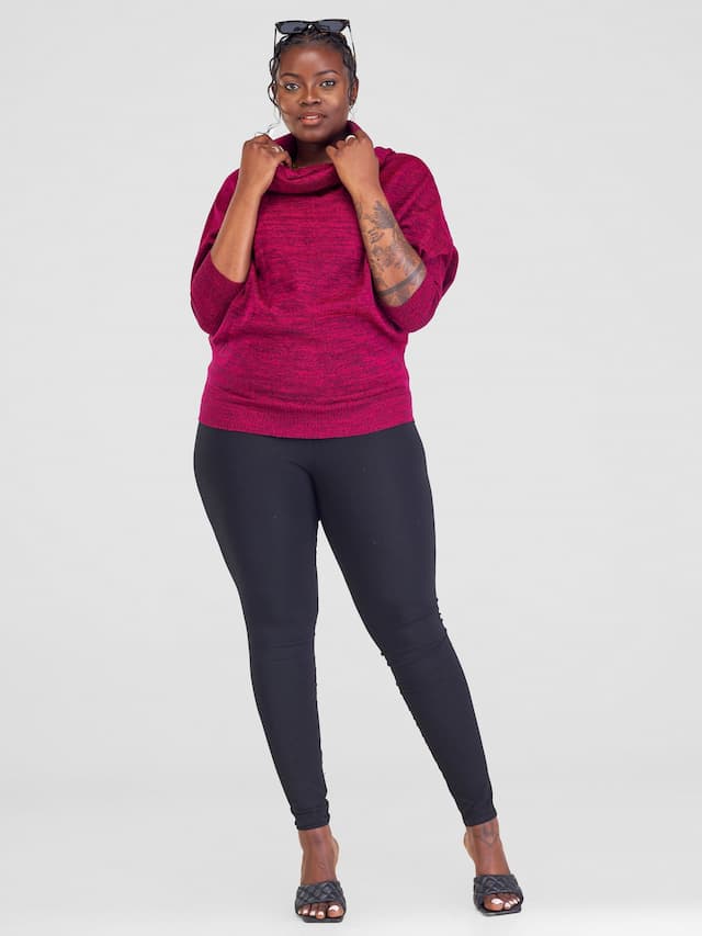 Vivo Basic Short Dolman Sweater - Fuschia / Black