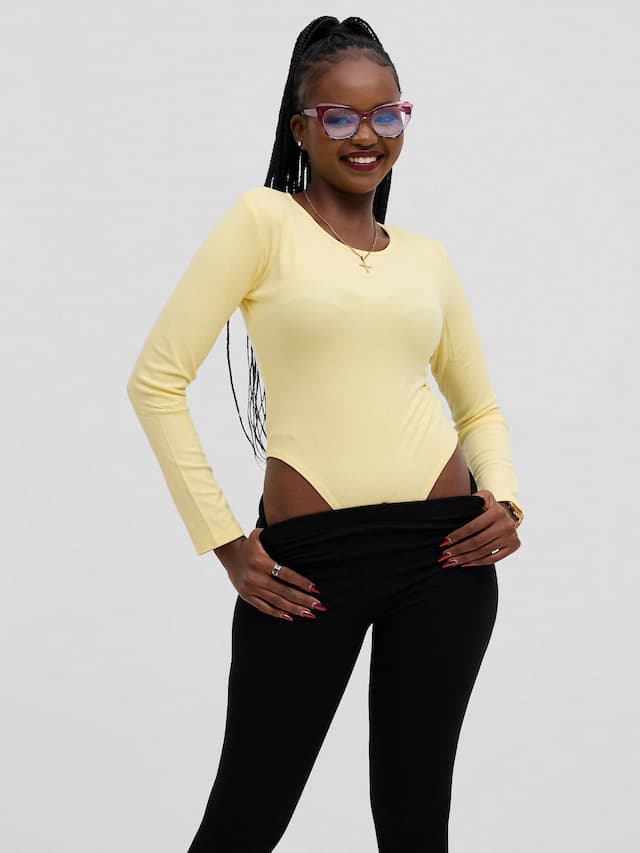 Stylish Sisters Long Sleeved Cotton Round Neck Bodysuit - Cream