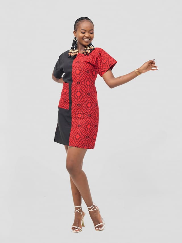 Sleek Plausible African Print Dress - Red / Black