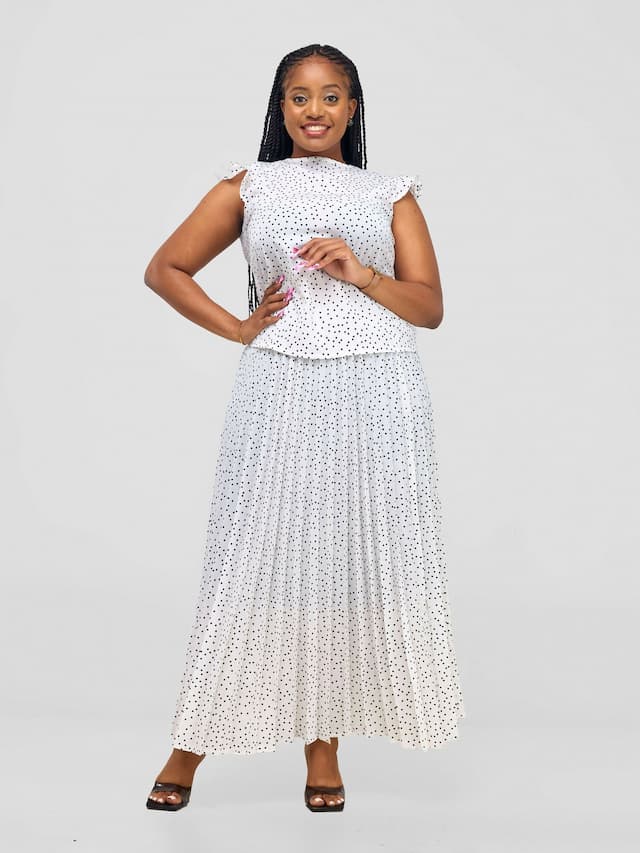 Laika House Polka Dot Pleated Skirt Set - Black / White