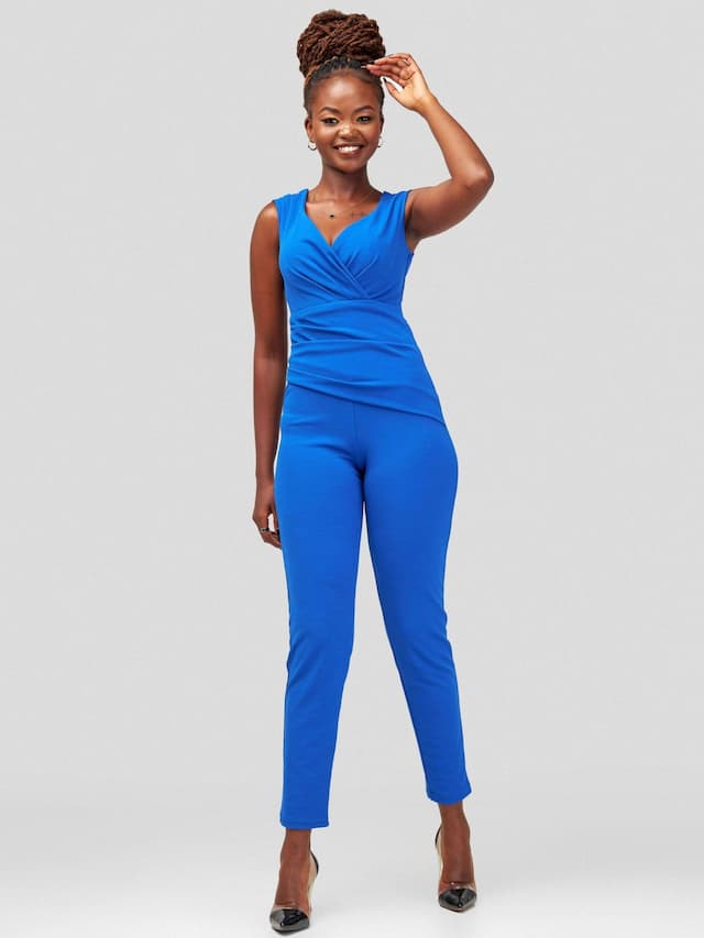 Immaculate Chic Royal Bardot Pleated Jumpsuit - Blue