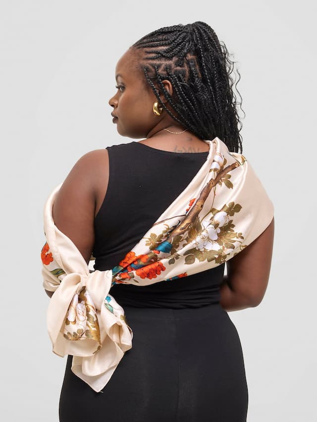 Ukiyo Lifestyle Silk Scarf - Cream Print
