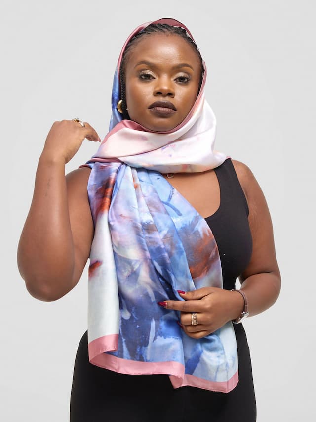 Ukiyo Lifestyle Silk Scarf - Blue / Pink