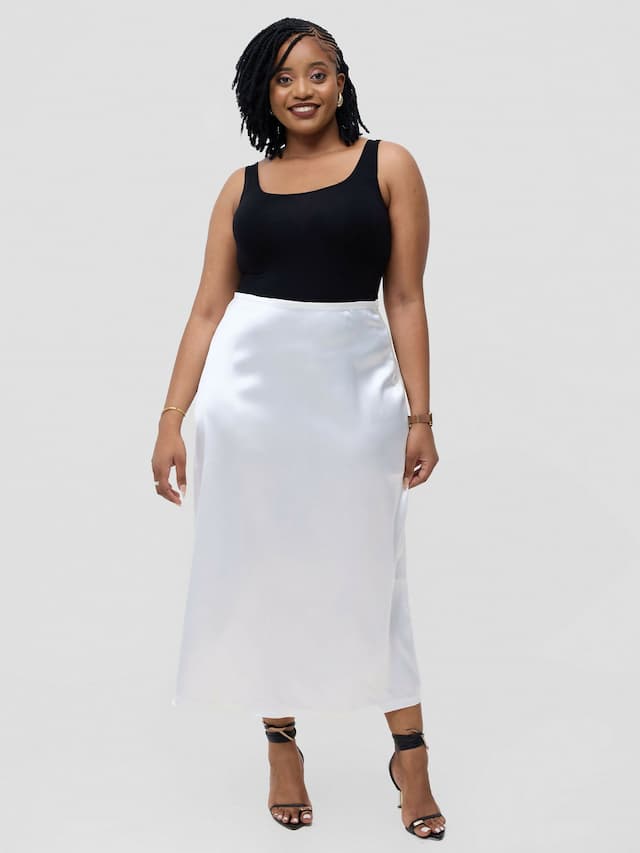 Pure Buxom Satin Slip Skirt - White