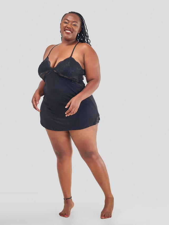 Intimates Kenya Backless Stretchy Modal Night with G String - Black