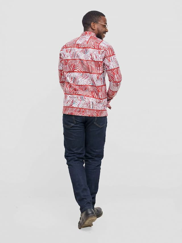 Mendilines Warm African Shirt - Maroon / White Print