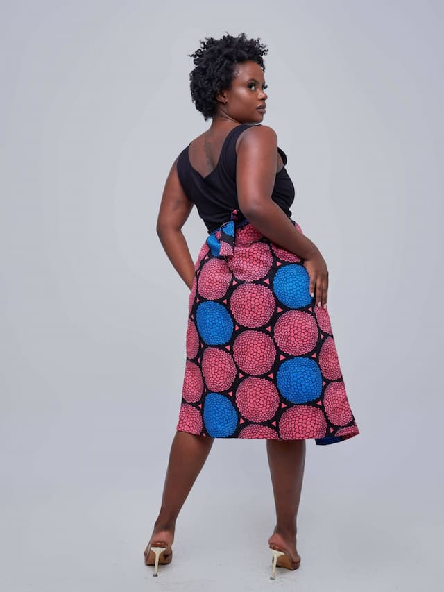 Vazi Afriq Ankara Wrap Skirt - Pink / Blue