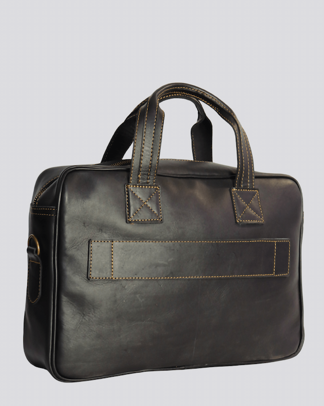 Blueberry Leather Messenger Bag - Black