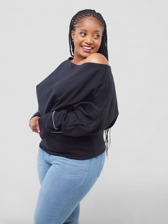 Liliadly Off-Shoulder Butterfly Sweater - Black