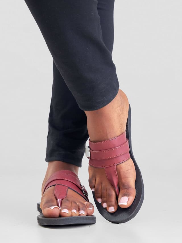 Biba Trends Collections Abeeba Buckle Sandals - Maroon / Black