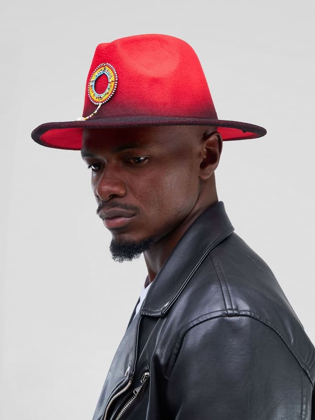 Umbo Collections Beaded Fedora Hat - Red