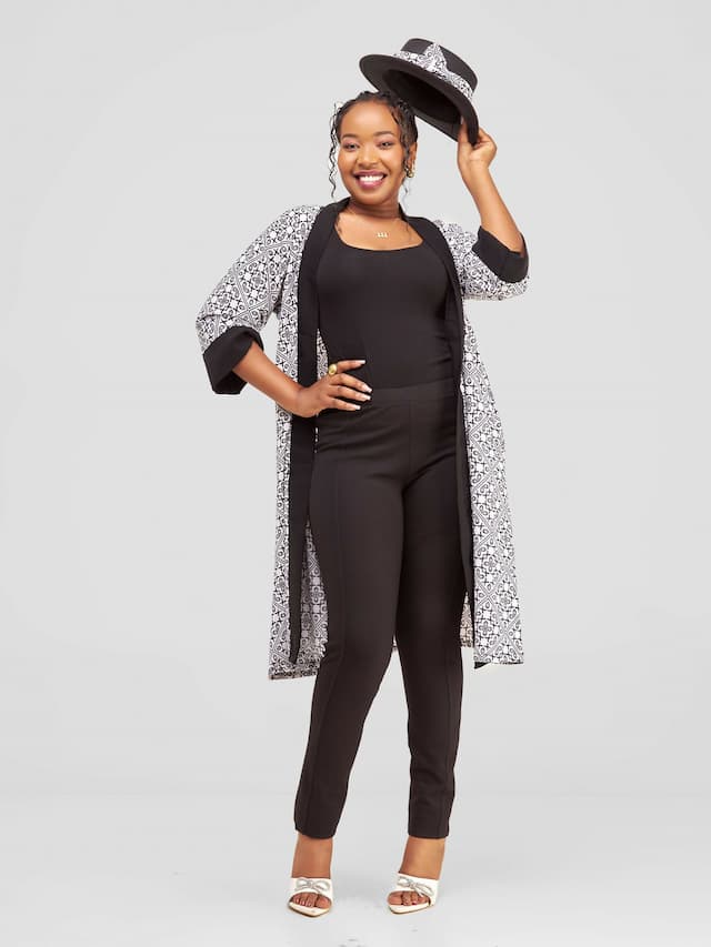 Kimono World Anzana Tribal Kimono - Black / White Print