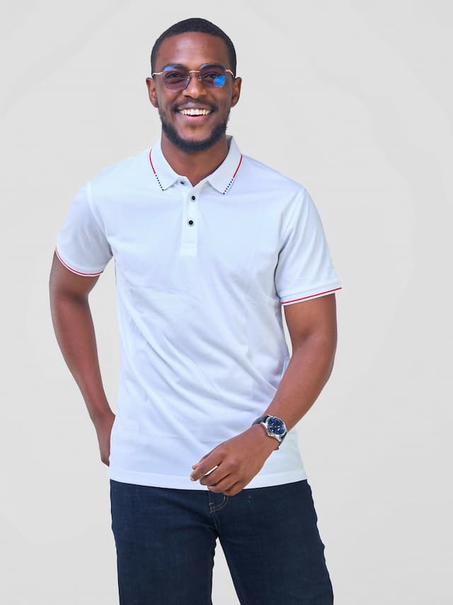 Short Sleeved Polo T - Shirt - White
