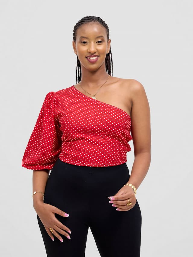 Chic Clique One Hand Polka Dot Top - Red