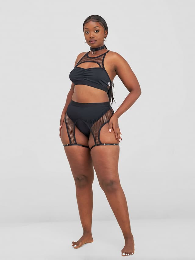 Women Fishnet Sexy Lingerie Set - Black