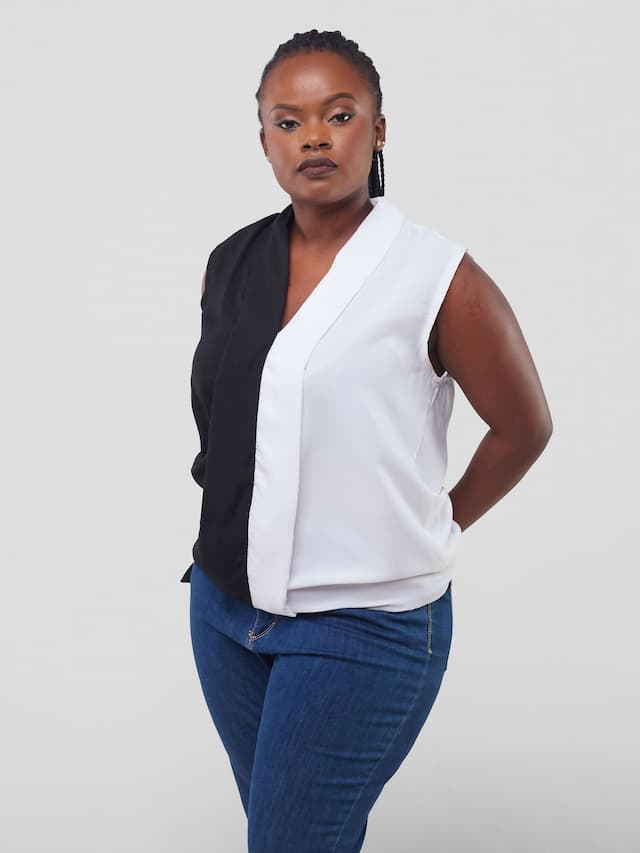 Liliadly Musk Casual Blouse Top - White / Black