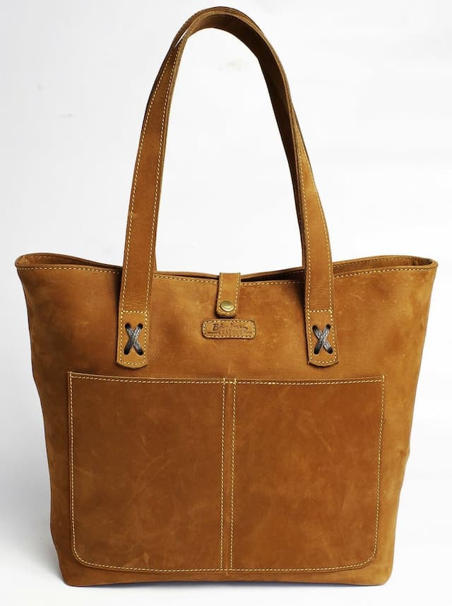 Blueberry Leather Tote Bag - Brown