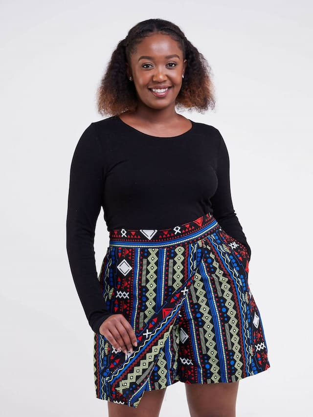 Merli Africa Cullote Shorts - Black Print
