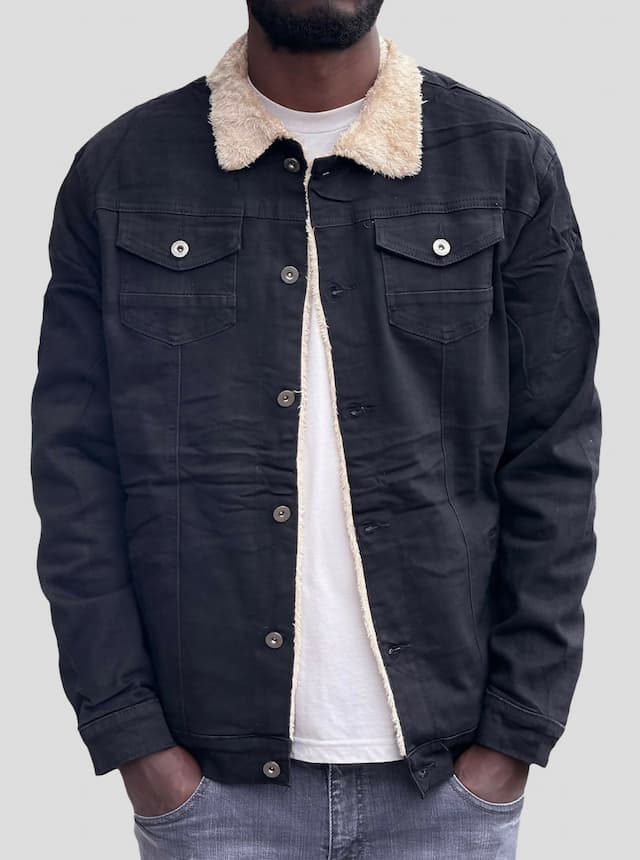 Stylish Brothers Fur Denim Jacket - Black
