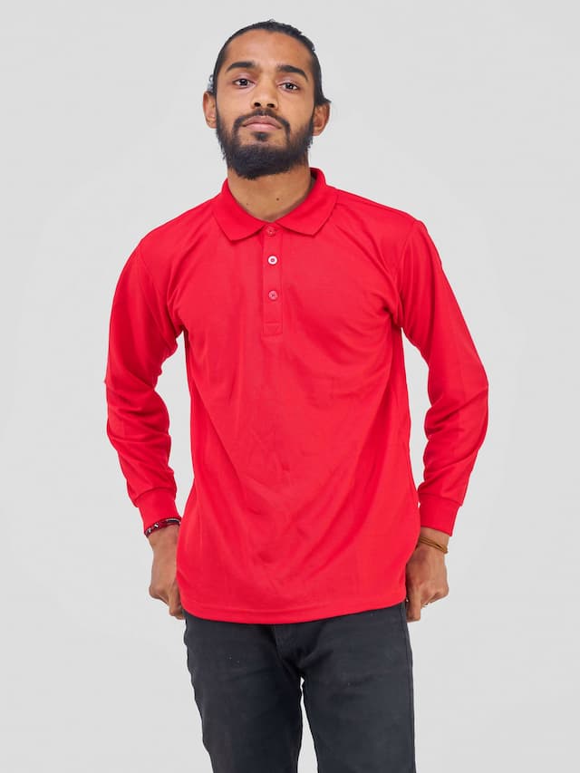 Long Sleeved Polo T-Shirt - Red