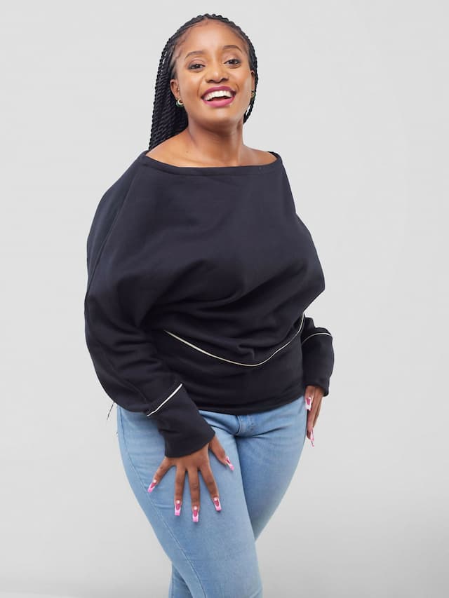 Liliadly Off-Shoulder Butterfly Sweater - Black