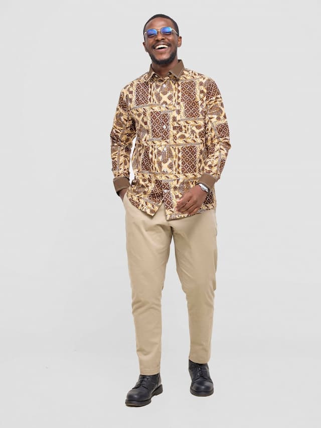 Mendilines Warm African Shirt - Dark Brown Print