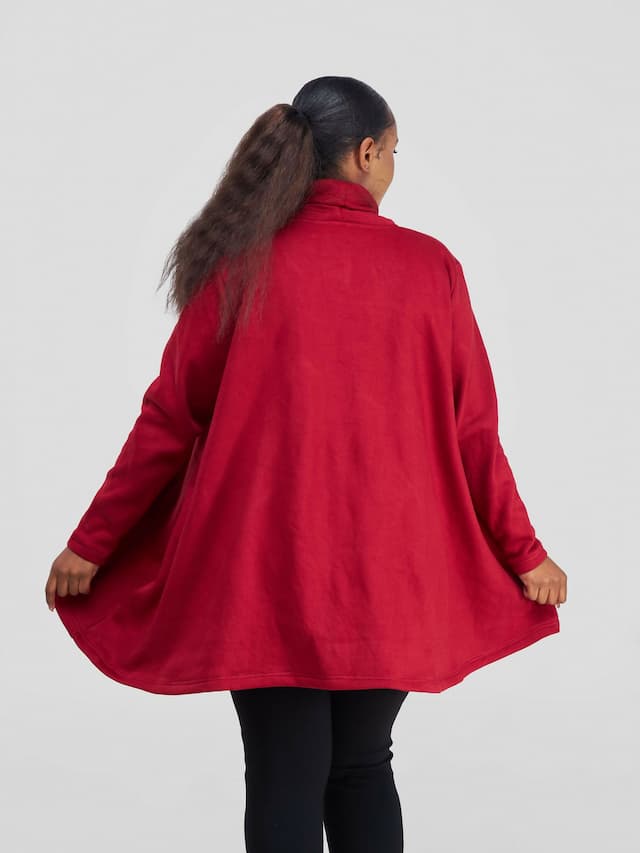 Timyt Urban Wear Daring Elegance side pockets/Turtle Neck Poncho - Crimson