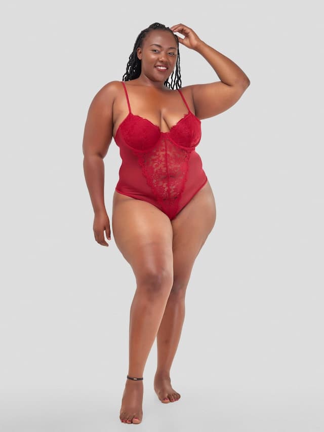 Intimates Kenya High Quality Lace Splicing Sexy Bodysuit With Underwire - Maroon