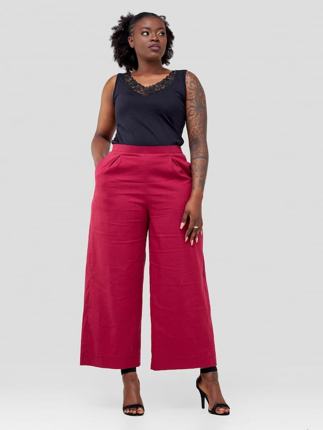 Izulu Olmeg Linen Pant Set - Maroon