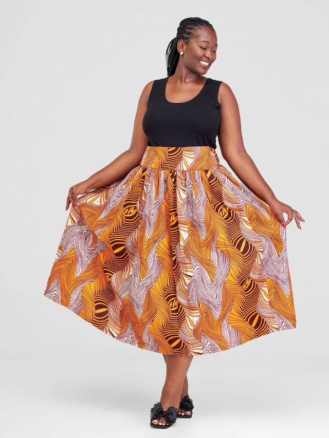 Ankara Skirt - Mustard / Black