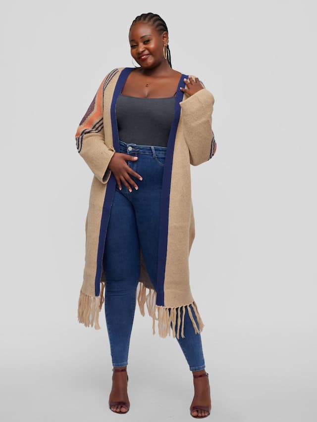 Tuli Nova Tassel Cardigan Poncho - Khaki