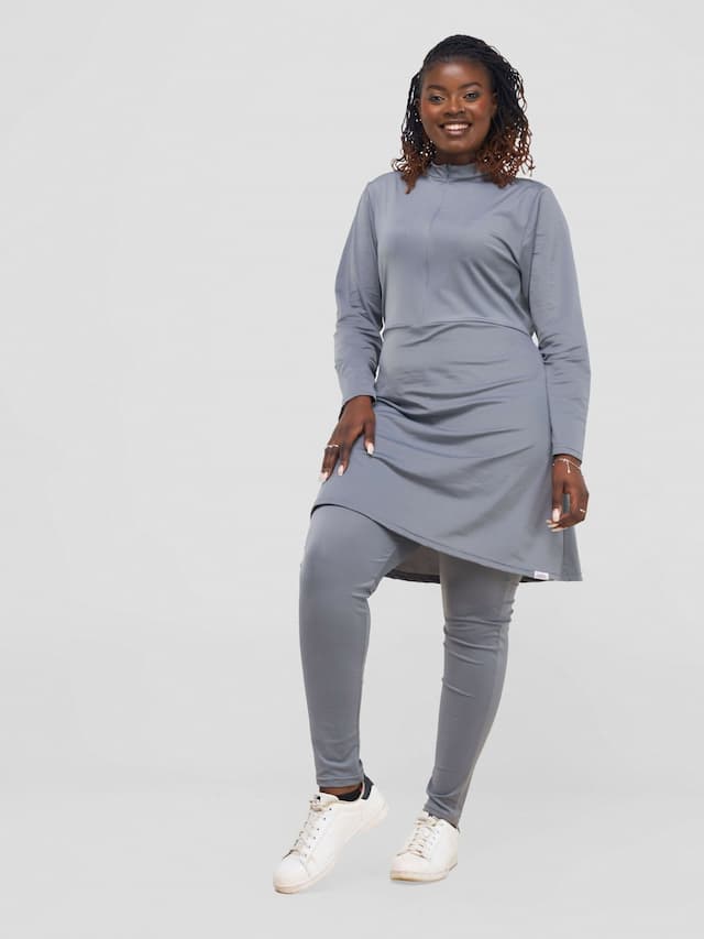 Modest Workout Skirt Jumpsuit - Grey