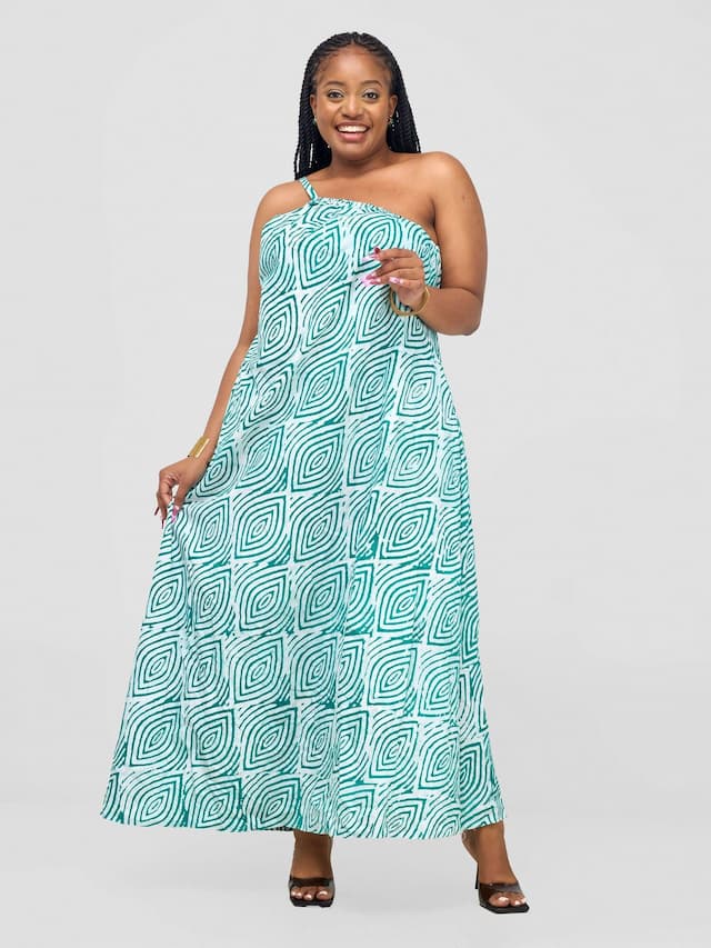 Inroses Hub Batiki Dress - White / Aqua Blue