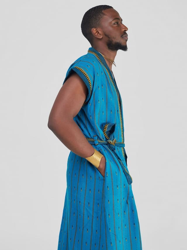 Tribal Sleeveless Kimono – Blue