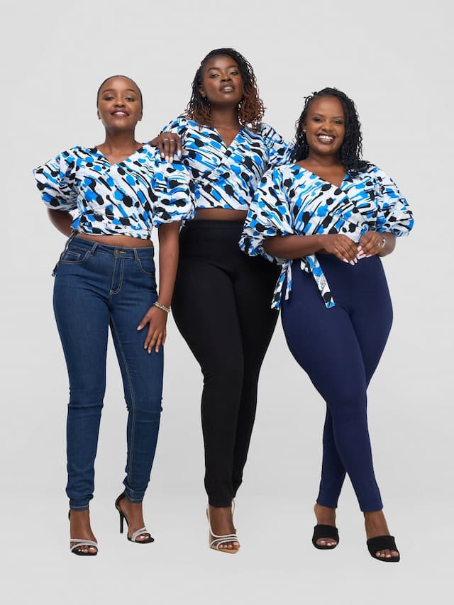 Chic Clique Waridi Wrap Top - Blue / White