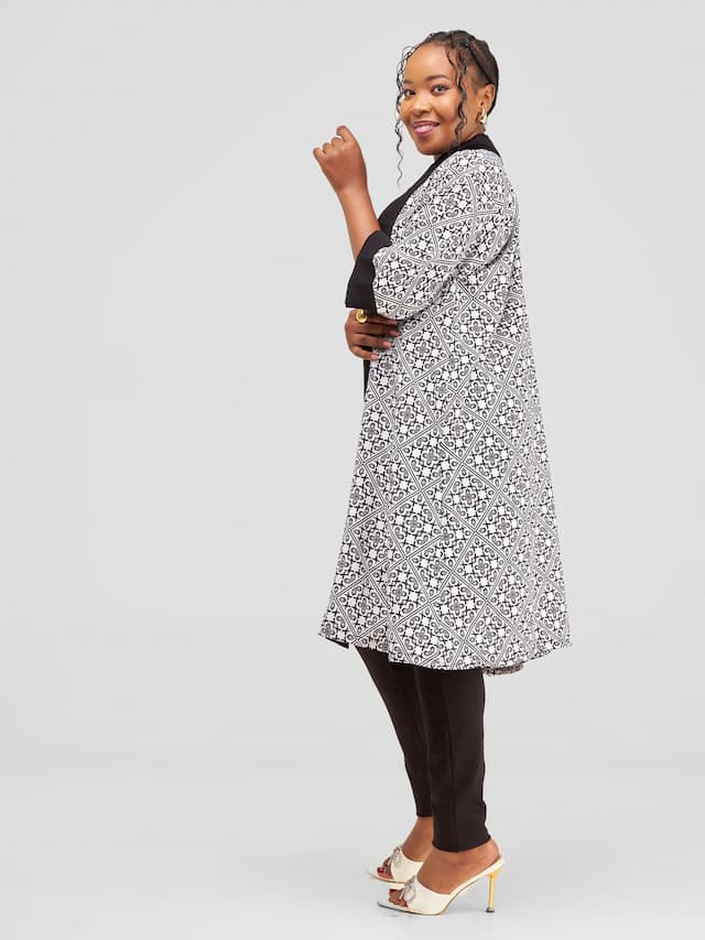 Kimono World Anzana Tribal Kimono - Black / White Print